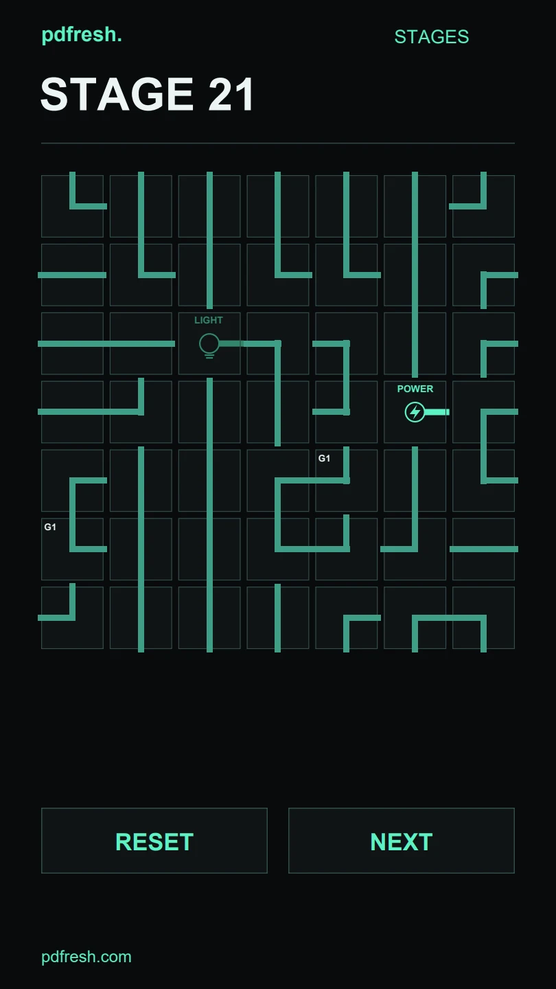 Stage 21 introduces paired tiles marked G1